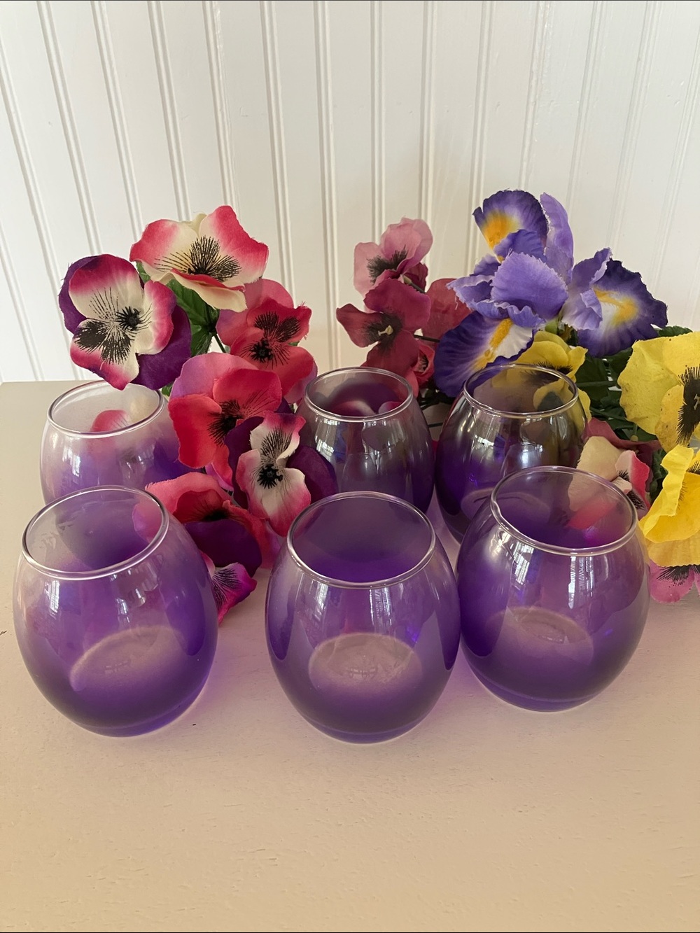Vintage Roly Poly Amber Purple 6 Ounce Glass Set of 6
